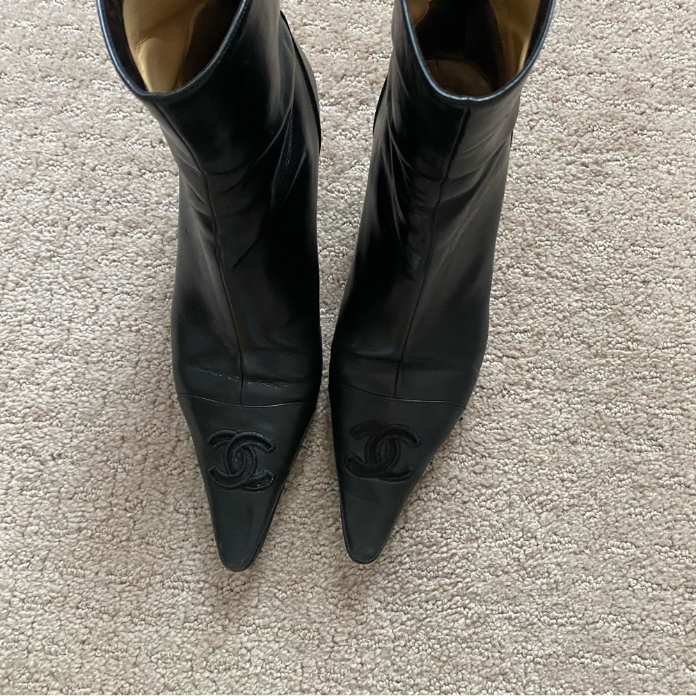 CHANEL black kitten heel booties